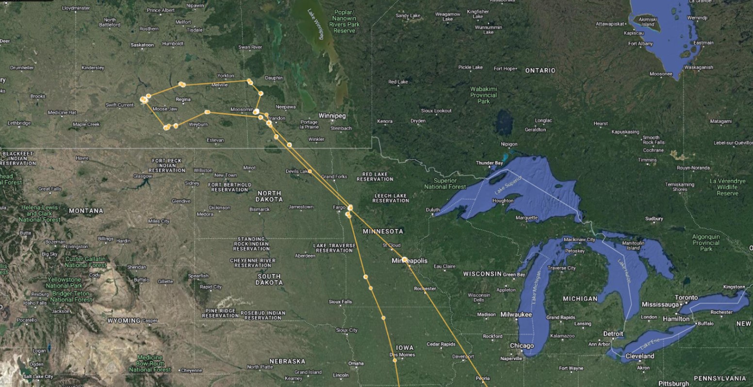 Blue-Winged Teal #35’s journey into North Dakota and Canada